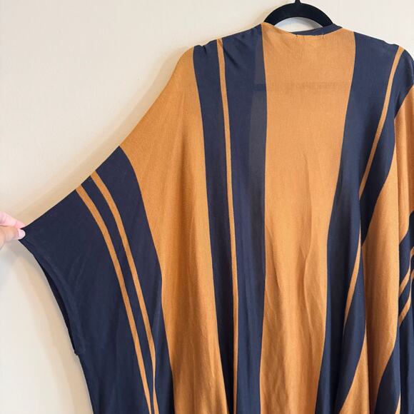 H&M Womens Brown Black Striped Lightweight Oversized Poncho Cardigan Sweater M/L - Picture 5 of 5